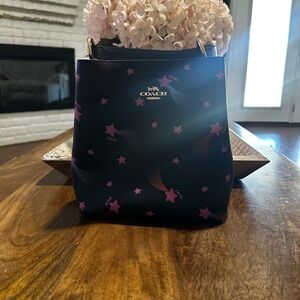 Coach Black Leather Star Print Mini Bucket - Coach